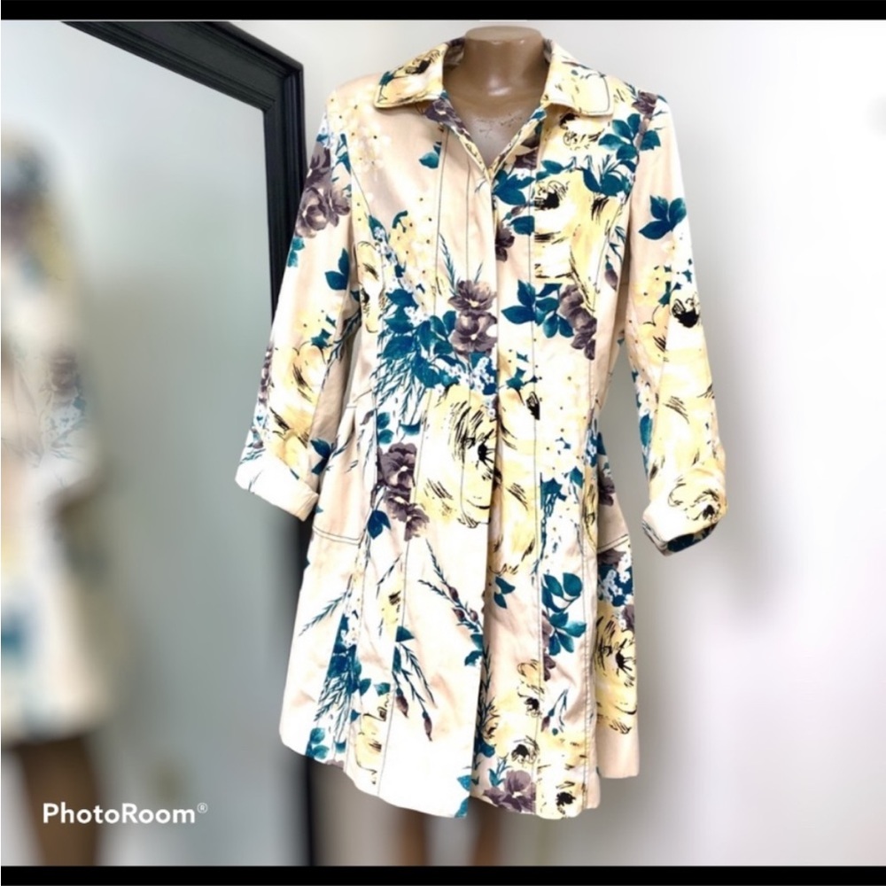 A|Line Vintage Floral Print Trech Coat Large